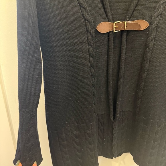 BROOKS BROTHERS | VTG 100% Merino Wool Navy Cardigan w/ Leather Strap | Size S - Picture 4 of 6